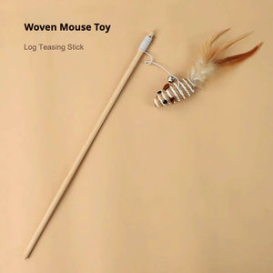 Bâtonnet de jeu interactif pour chat en plumes naturelles et chanvre de qualité supérieure avec manche en bois - Design rustique écologique pour un jeu interactif - Product Image 2