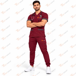 Ensemble d'uniformes médicaux en sergé pour hommes Tiierwer, vente en gros, logo personnalisé, blouses et pantalons à col en V pour hôpitaux, cliniques, infirmières - Product Image 3