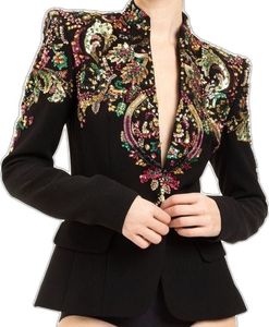 Chaqueta NEGRA CON Tela De Alta Calidad CON Cuentas De Cristal COLORIDAS Adornadas, piedra, Dabka Work Wedding Party Wear = 2024 - Product Image 1