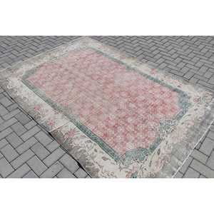 พรมตุรกีวินเทจ ขนาดใหญ่ 5.9x8.8 ฟุต พรมขนสัตว์สีแดงน้ำเงินลายอิคัต - Product Image 2