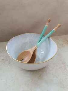 ชุดเสิร์ฟสลัดทำด้วยมือทำจากไม้และไม้สีเหลืองทำจากไม้ช้อนส้อมเครื่องใช้ในครัวช้อนของขวัญ - Product Image 2