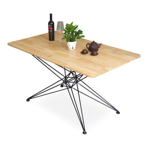 Ensemble de table à manger rectangulaire 140x80cm, design moderne du milieu du siècle, cadre en bois de noyer, plateau en bois d'hévéa, pieds en fer, stable, assemblé - Product Image 1