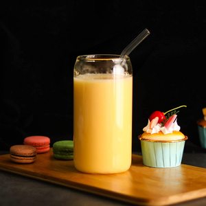 Gelas Kopi Es/Bir Kaca Borosilikat Tinggi Laris Manis dengan Tutup Bambu dan Sedotan - Product Image 2