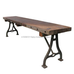 Table à manger industrielle en fonte avec dessus en bois de manguier massif pour bar ou chambre à coucher Mobilier de maison en bois massif - Product Image 3