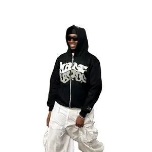 Fabricant de sweats à capuche OEM Streetwear Hip Hop Style 3D Mousse Impression bouffante personnalisée Sweat à capuche zippé pour hommes Fabricant direct