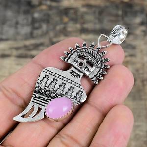 Quartz rose pendentif en pierres précieuses en argent Sterling 925 Style Boho bijoux pour femmes tendance à la main plaqué rhodium cadeau - Product Image 4