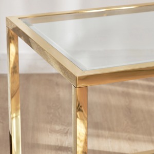 Table d'appoint moderne en verre de forme carrée avec base en métal, parfaite pour le salon, le café, le bureau et les espaces élégants de l'Inde - Product Image 2