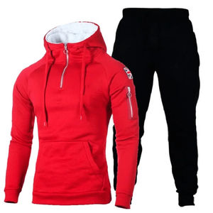 Ensemble de survêtements à motif solide en velours 100% coton pour hommes, vêtements de jogging pour les sports d'hiver et l'exercice - Product Image 1