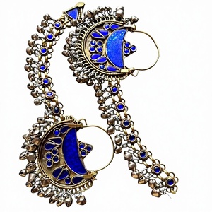 Conjunto de Joyería Tribal Kuchi Afgana Tradicional, Aretes Étnicos Hechos a Mano con Incrustaciones de Vidrio Colorido y Monedas para Bodas - Product Image 1
