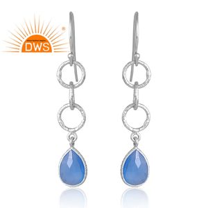 Conception chaude en argent Sterling plaqué palladium naturel bleu calcédoine pierres précieuses boucle d'oreille bijoux personnalisés pour les femmes cadeau pour elle - Product Image 1