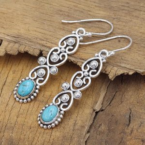 Pendientes colgantes de turquesa natural, joyería de piedra hecha a mano de Plata de Ley 925 para mujer, pendientes bohemios de piedras preciosas - Product Image 1