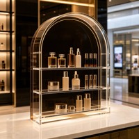 Étagère de présentation de maquillage en acrylique arquée personnalisable à 3 niveaux, support de vanité pour salon de beauté