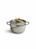 Ensemble de casseroles et poêles élégantes en acier inoxydable au design martelé, casserole avec couvercle en forme de papillon doré, ustensiles de cuisine, sans danger pour les aliments