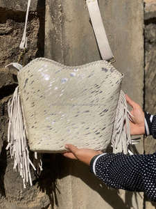 New Western Style Hair on Hide Metallic Fur Suede Leather Fringe <b>Bags</b> High Quality Fur Leather Unique Middle Concho Fringe <b>Bags</b> - Product Image 6