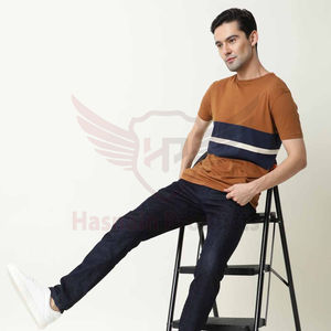 100% Cotton High Quality <b>Collarless</b> Color Block Casual Short Sleeve T-<b>Shirt</b> for <b>Men</b> High Street Plus Size From Pakistan - Product Image 3