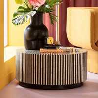 Table basse moderne en MDF de pin noir avec incrustations en os, légère, écologique, faite à la main, étanche, pour la maison ou les baby showers