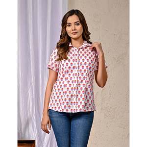 Camisa Blanca de Algodón Estampada de Manga Media para Mujer, Estilo Floral Retro, Popelina Satinada, Larga, Talla XL, para Fiestas de Otoño - Product Image 4