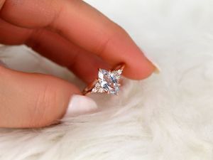 Anillo de circonita cúbica natural, anillo de apilamiento de filigrana, forma de marquesa de oro rosa de 18 quilates, piedra preciosa genuina, piedra natal de cumpleaños para ella - Product Image 3