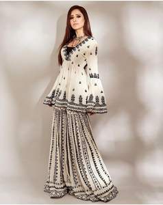 Dernier ensemble indien brodé Sharara Gharara Kurti, tissu Georgette, magnifique ensemble 2 pièces de vêtements ethniques de créateur pakistanais - Product Image 3