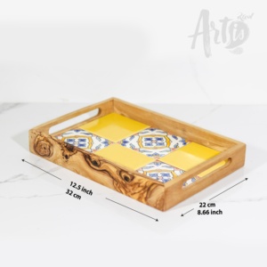 ArtisRaw Plateau de service moderne en olivier et en céramique personnalisable Décor de table basse élégant Ottoman 12.59x8.66 pouces - Product Image 2