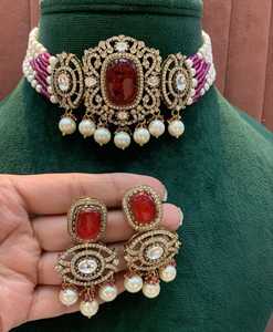 Elegante chapado en oro mate Polki Kundan gargantilla conjunto pendientes joyería elegante para bodas y celebraciones de aniversario - Product Image 2