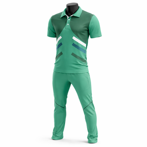 Conjunto de Uniforme de Cricket Verde Unisex Sublimado de Manga Corta con Bloques de Color, Pantalones con Cintura Elástica, Ajuste Atlético que Absorbe la Humedad - Product Image 2