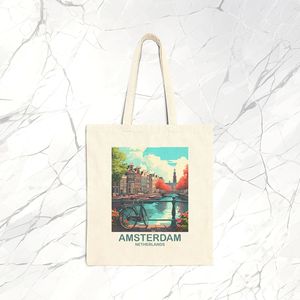 Bolsa de Mano de Lona de Algodón de Ámsterdam, Países Bajos, con Cierre Abierto, Diseño para Viaje - Product Image 2