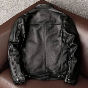 Custom High Quality Black leather Jacket for Men <b>Genuine</b> Leather Letter College University Style Motorbike jacket for men - Product Image 2