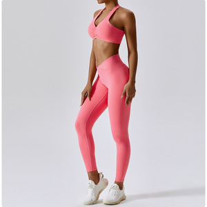Ensembles de fitness sexy pour femmes Yoga & Gym Vêtements de sport de couleur unie avec soutien-gorge et leggings de sport antichoc Options de taille plus - Product Image 5