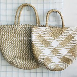 <b>Natural</b> Style Moroccan Seagrass Straw Basket Double Handle Open Closure Woman Tote Beach <b>Bag</b> for Women for Outdoor Use - Product Image 2