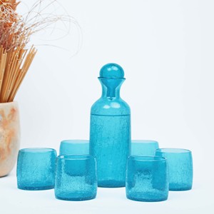 LELLA Juego de 6 Vasos de Vidrio Craquelado Turquesa y una Jarra Lella - Product Image 2