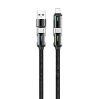 Kabel USB Type-C LED 4 in 1 dengan Pengisian Cepat 3A 60W Konduktor Tembaga Murni untuk Ponsel, Perangkat Android & Printer