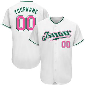Ropa de equipo personalizada superventas, camiseta de béisbol auténtica Blanca Rosa-verde Kelly personalizada - Product Image 1