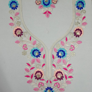 Col de style boutique en tissu de filet doux avec broderie délicate et paillettes pour robe saree kurti blouse décolleté - Product Image 1