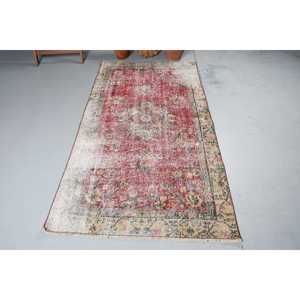 Turkish 3.5x6.6 ft Rug, Vintage Rug, <b>Red</b> Plants & trees Rug <b>Wool</b> - Product Image 3