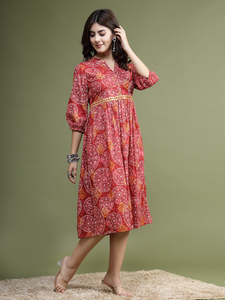 Ramas Kurtis Nuevo Diseño Occidental para Mujer, Estampado Floral Marrón, Algodón, Corte en A, Kurta Sharara Casual de Verano, Hecho a Mano, Personalizado al por Mayor - Product Image 6