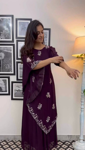 ชุดปาร์ตี้งานแต่งงานผ้าจอร์เจียแบบหนาปักด้วยด้ายสองชั้นพร้อมเข็มขัดคาดเอว - Product Image 2