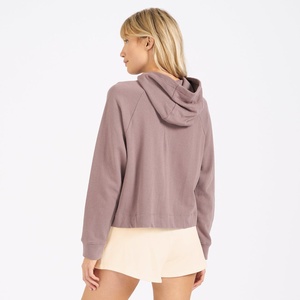 Sudadera con capucha informal de talla grande personalizada para mujer, Top tejido sólido para correr con hombros caídos, jersey con media cremallera de fábrica - Product Image 3
