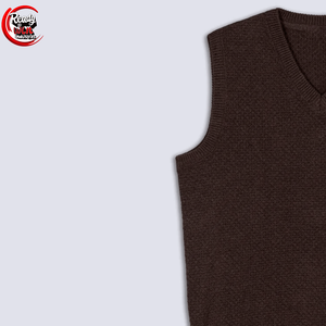 Pull à col en V marron pour hommes Logo personnalisé respirant 100% coton Pull dégradé Jacquard à manches longues - Product Image 2