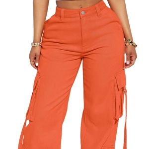 Breathable Womens <b>Jeans</b> Comfortable Cargo Style Multi Pockets Cotton Denim Over Length Pants - Product Image 4