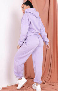 Conjunto de Sudadera y Pantalones Deportivos de Invierno de Alta Calidad, 100% Algodón, Color Lila, Cuello Redondo, para Mujer, Transpirable - Product Image 4