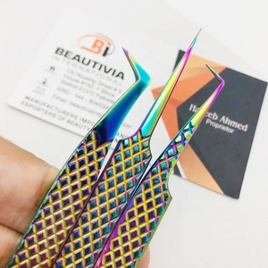 Pinzas de extensión de pestañas de Plasma arcoíris de acero inoxidable sostenibles de alta calidad profesionales al por mayor fuerte agarre personalizado - Product Image 1