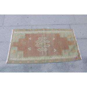 1.9x3.5 ft Vintage Turkish Rug, Small Rug, <b>Brown</b> Green Floral <b>Wool</b> Rug - Product Image 4