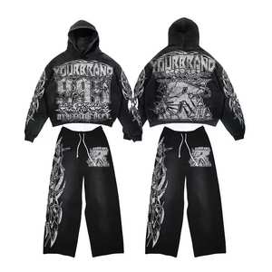 Chándal con estampado lavado ácido para ropa personalizada de estilo acampanado Unisex, traje de sudor desgastado con serigrafía 400GSM - Product Image 1