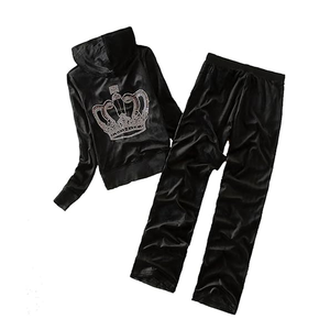 Survêtements personnalisés pour femmes avec strass, en tricot uni décontracté 100% coton, ensemble 2 pièces long, prix attractif, best-seller - Product Image 3