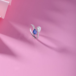 Elegant oval cut blue stone diamond <b>ring</b> <b>for</b> <b>women</b> engagement jewelry in silver gold rose gold white gold moder design style <b>set</b> - Product Image 2