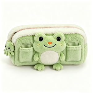 Customized green <b>frog</b> plush pencil case, Cute <b>frog</b> plush pencil pouch with charm ,Large capacity fluffy <b>frog</b> pen <b>bag</b> for girls - Product Image 3