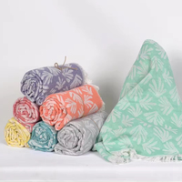 Serviette de plage réversible en coton/fibre de bambou tissée à la main, design jacquard écologique, pompons, Peshtemal Hamam durable
