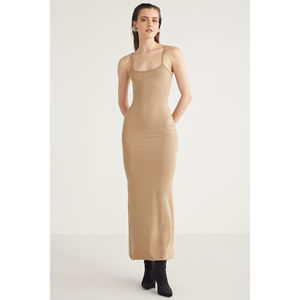 Robe longue moulante en satin pour femme ETHIQUET, bretelles spaghetti, col carré, sans manches, élégante, couleur unie, toutes saisons - Product Image 3
