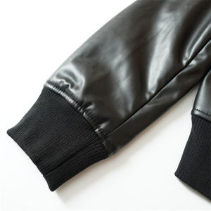 Men's High Quality Winter Jacket Stylish Smooth Waterproof Solid Color Double Zipper Crop Faux PU Leather Features Letter - Product Image 4